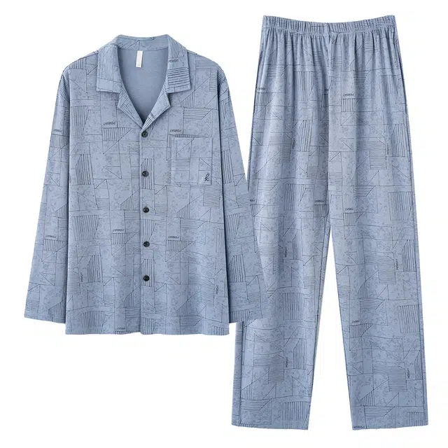 俏霓桐 春秋款简约设计亲肤纯棉高级感休闲宽松百搭长袖长裤家居服可外穿睡衣套装 男款