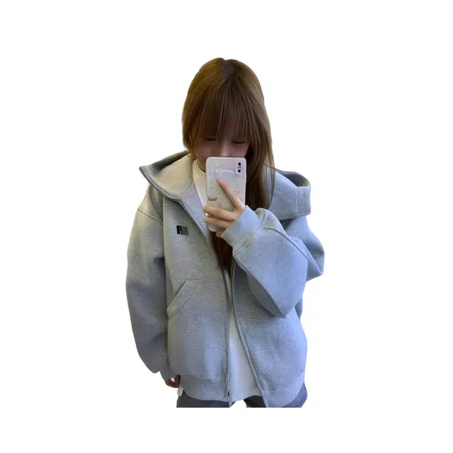 望莱仕 秋冬美式高领连帽开衫百搭宽松拉链外套上衣卫衣 女款