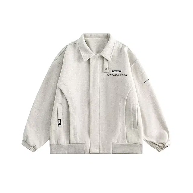 虫小绿 春秋复古设计感重磅毛呢外套美情侣宽松时尚潮流运动休闲印花上衣夹克 男女同款