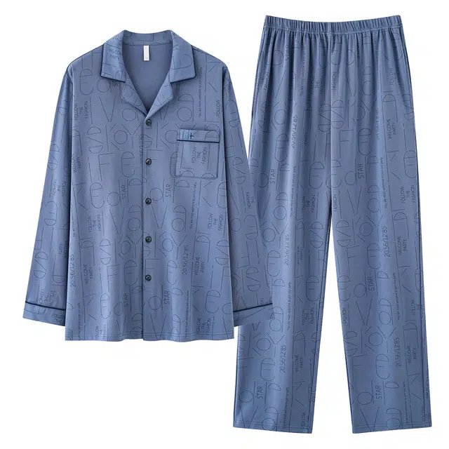 俏霓桐 春秋款时尚简约亲肤纯棉休闲宽松舒适少年百搭长袖长裤家居服可外穿睡衣套装 男款