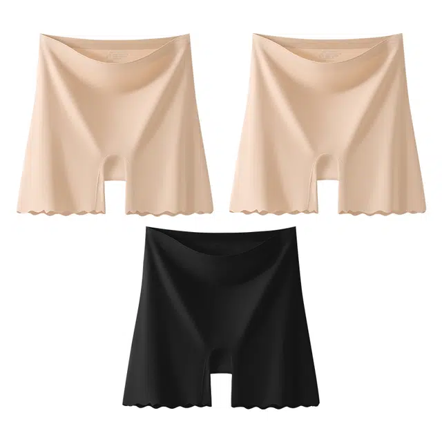 二三二三 冰丝无痕粉底液防走光裤轻薄隐形透气吸汗柔软舒适防夹臀平角内裤纯色极简百搭日常短裤组合装安全裤 女款