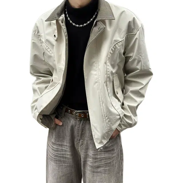 徐百货 美式高街立领格纹哈灵顿拼接格潮牌百搭休闲复古秋季外套潮流夹克 男女同款