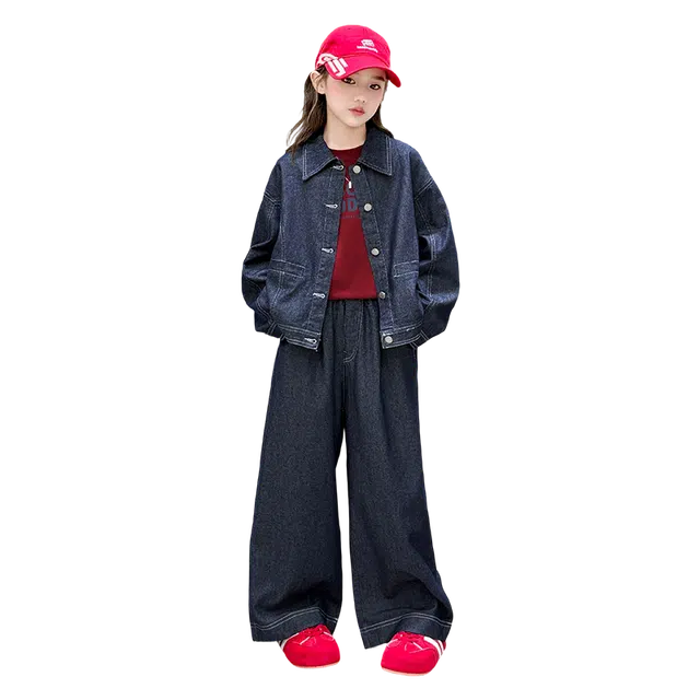 帕兰朵休闲运动套装 潮流时尚百搭洋气韩版带披肩净色牛仔三件套 青少年