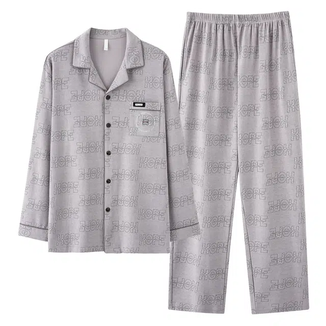 俏霓桐 春秋款简约字母亲肤纯棉时尚休闲舒适宽松百搭长袖长裤家居服可外穿睡衣套装 男款