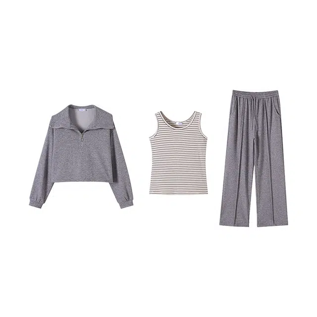 云妃秀 大码女装休闲套装时尚胖妹妹显瘦宽松外套背心裤子三件套秋季 女款