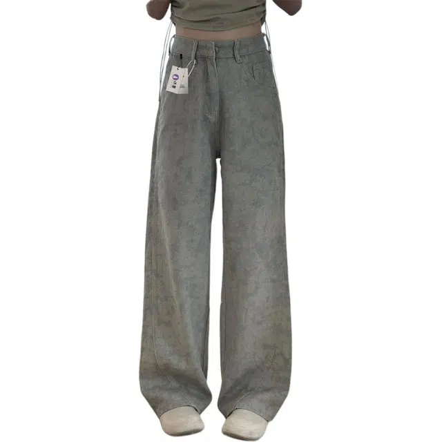 识恩 复古阔腿女薄款扎染印花小众设计拖地直筒裤牛仔裤 女款