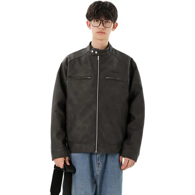 冈哉 美式复古百搭拉链春秋时尚绣花立领简约个性潮流潮牌慵懒感垂感日常通勤柔软舒适亲肤夹克 男女同款