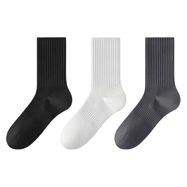 莫代尔 简约纯色基础款长袜舒适亲肤透气防臭吸湿排汗运动袜不掉跟高弹日常百搭中筒袜 男款