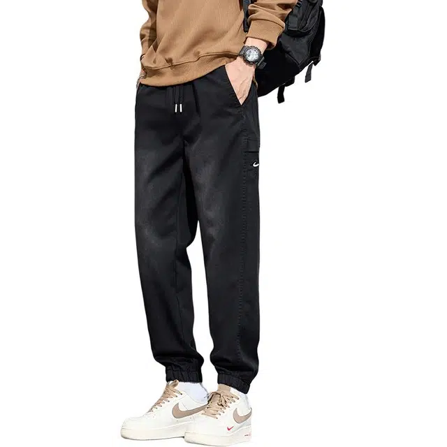 么宁 美式复古宽松弹力束脚裤潮流时尚舒适透气简约百搭个性痞帅牛仔裤 男女同款