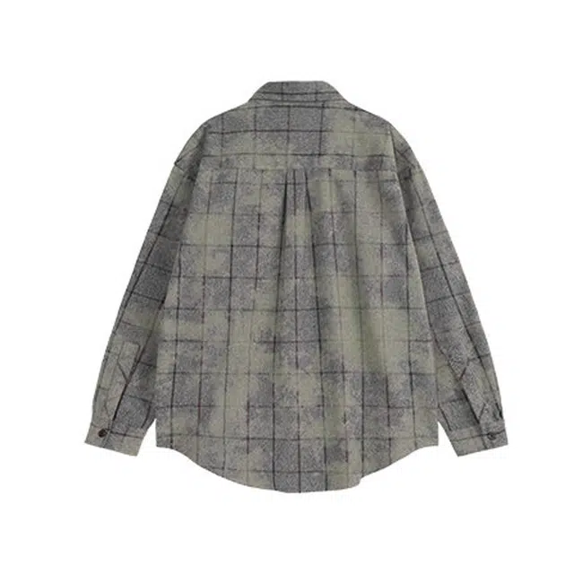 艾梵斯贝 美式复古潮流蜡染格纹小众设计款日常通勤百搭高级感正式职场休闲商务质感美学潮牌长袖衬衣衬衫 男款