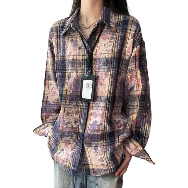 徐百货 美式高街格子扎染潮牌百搭休闲时尚宽松潮流少年感痞帅短袖翻领衬衣衬衫 男女同款