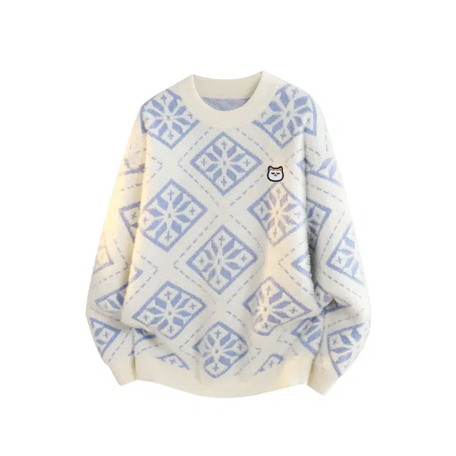 吾皇猫 美式潮牌学院风仿貂绒菱形格高级感设计宽松内搭舒适慵懒软糯亲肤休闲圆领套头长袖针织衫毛衣 男女同款