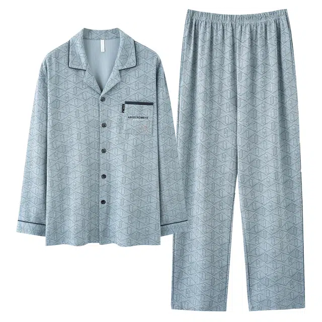 俏霓桐 春秋款时尚简约亲肤纯棉休闲百搭高级感宽松长袖长裤家居服可外穿睡衣套装 男款