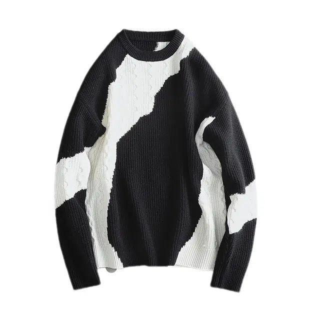 空城计 日系极简轻奢撞色拼接粗针针织衫 男款