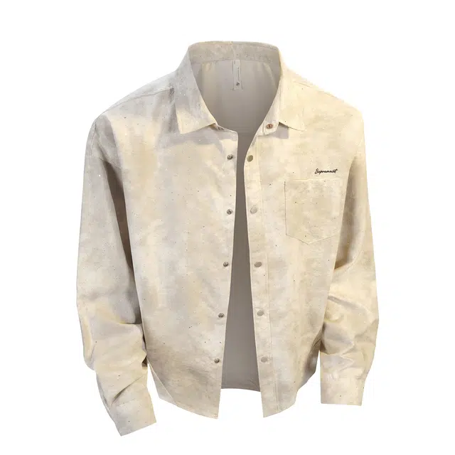 吾皇猫 美式复古潮牌晕染斑点高级感小口袋设计宽松舒适开衫外套百搭时尚休闲翻领暗扣长袖衬衫 男女同款