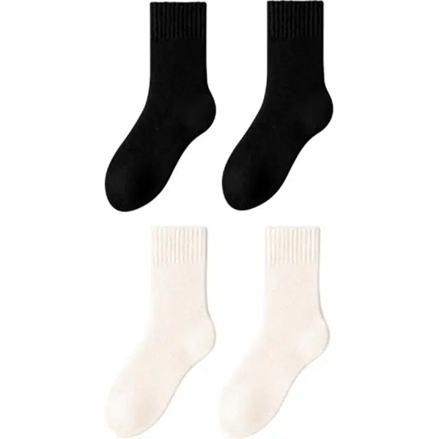 潞优野 舒适柔软羊毛秋冬季加绒加厚雪地保暖居家睡眠月子地板中筒袜 女款