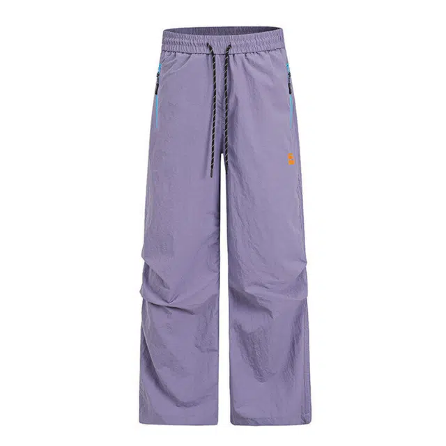 稻草人 美式撞色拉链褶皱伞兵工装裤男生中性风春秋季潮牌户外机能运动宽松速干直筒阔腿长裤休闲裤 男女同款