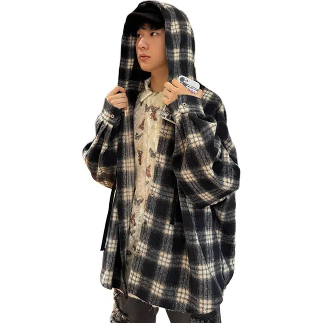 徐百货 美式高街格子慵懒休闲百搭长袖衬衫 男女同款