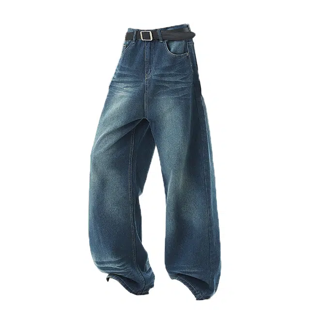 艾梵斯贝 美式复古潮流做旧水洗小众设计感无性别高级感日常通勤个性街舞潮酷高街风时尚街头宽松休闲微喇牛仔裤 男女同款