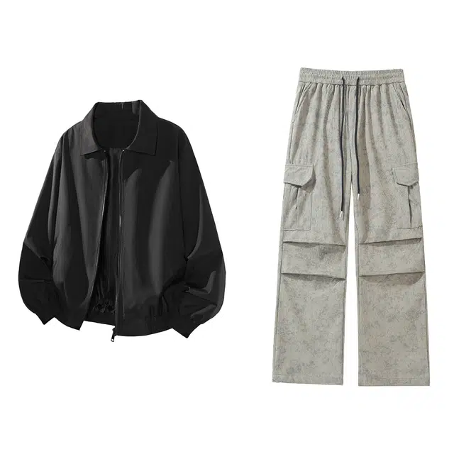 哲源 美式复古简约翻领户外山系中腰休闲运动套装 男女同款