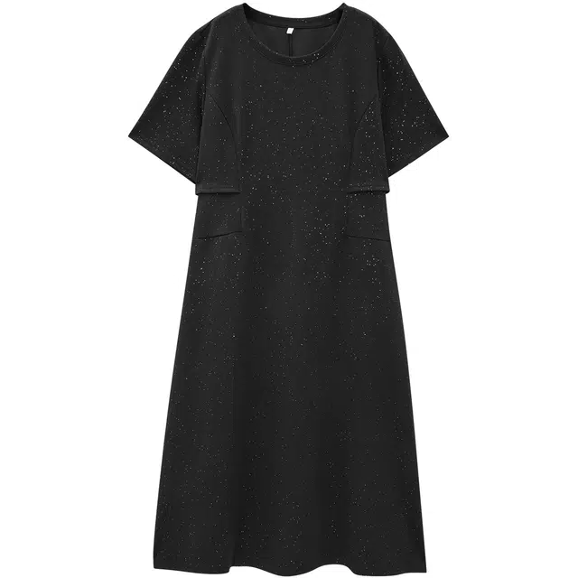 爱依服 夏季韩版成熟气质常规圆领直筒型通勤风中腰短袖连衣裙 女款