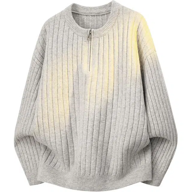 大格子与黑猫 秋冬圆领坑条毛衣男士慵懒风线衣外套宽松内搭羊毛衫打底针织衫 男款