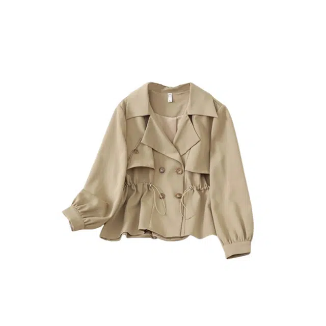 云妃秀 大码女装外套风衣时尚简约拼接气质百搭胖妹妹显瘦减龄抽绳秋季 女款