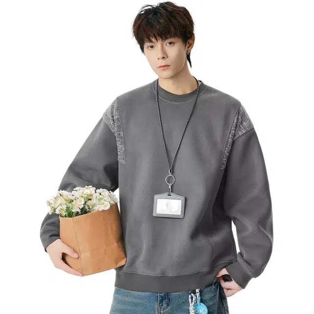 米素力 拼色高级感美式落肩袖潮套头卫衣 男女同款