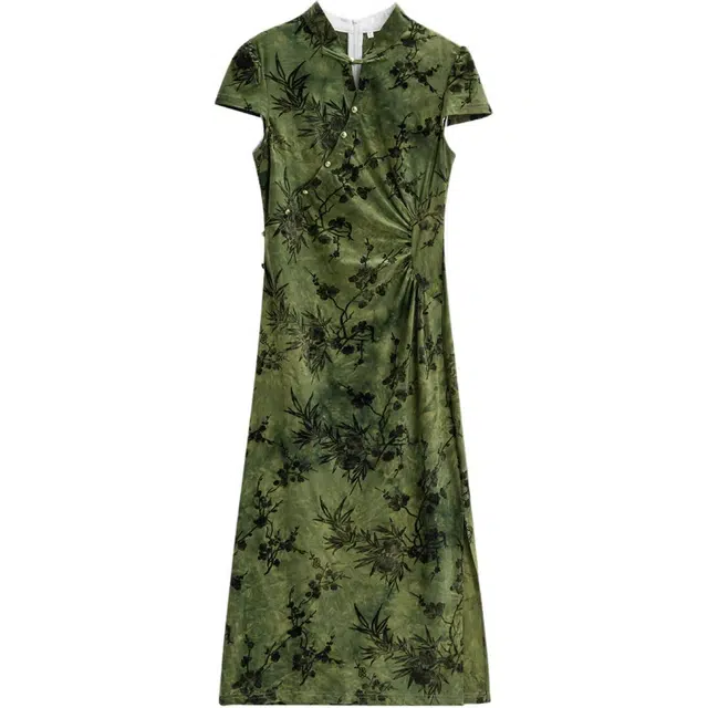 爱依服 中式成熟优雅盖袖短袖直筒型旗袍 女款