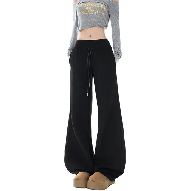 极限涡轮 美式高街微喇高腰显瘦束腰垂感直筒休闲裤 男女同款