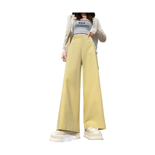 荟萃阁 简约百搭舒适高腰显瘦垂感直筒裤小个子宽松休闲裤 女款