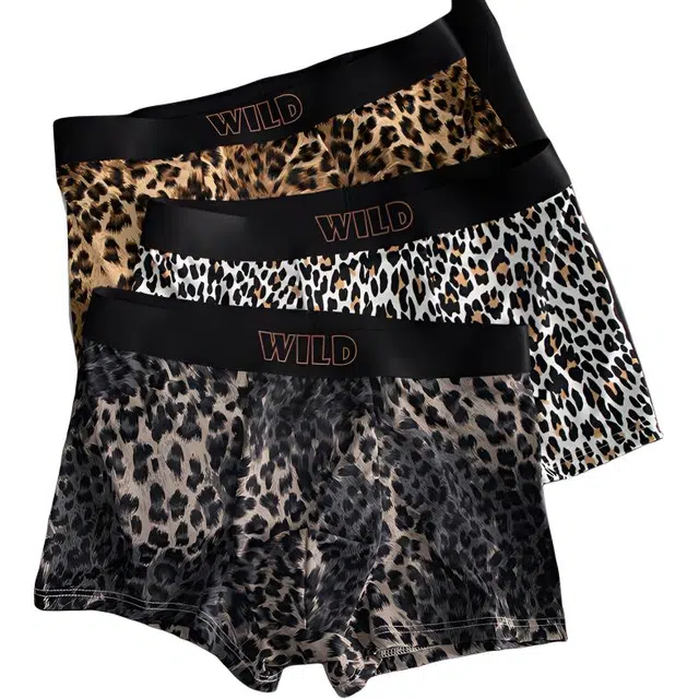 潞优野 高品质豹纹冰丝性感时尚设计高端面料夏季透气抗菌优雅简约中腰四角裤秋季平角内裤 男款