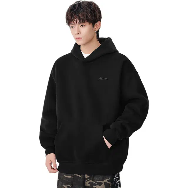 米素力 宽松刺绣连帽落肩袖潮套头卫衣 男女同款