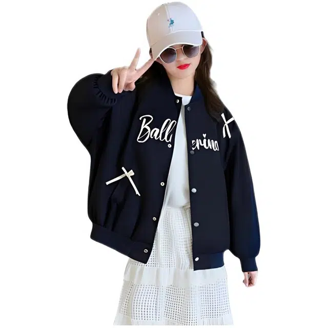 木木兔 棒球服 青春时尚女童秋季外套 学院风宽松舒适 潮流洋气 简约百搭休闲字母 青少年