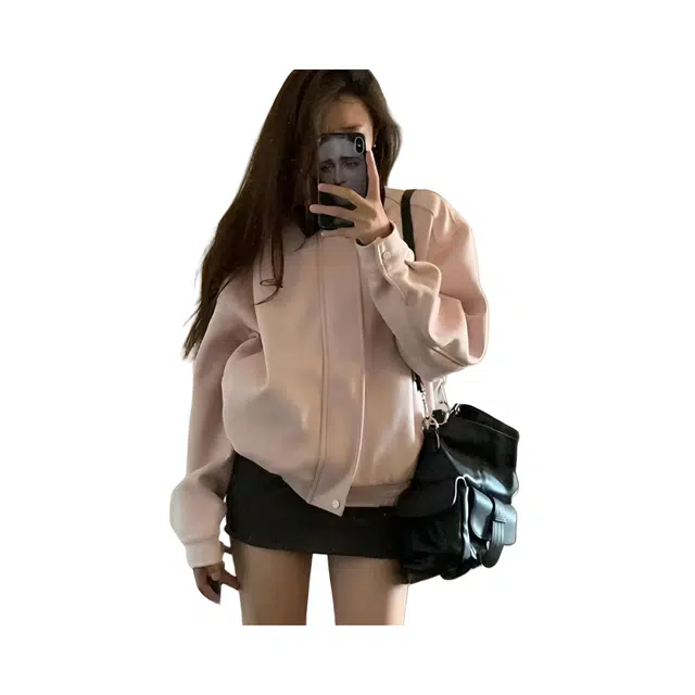 望莱仕 翻领外穿大码内里短女装美式复古休闲棒球服 女款