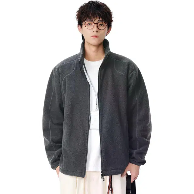 米素力 立领简约休闲几何落肩袖潮开衫夹克 男款