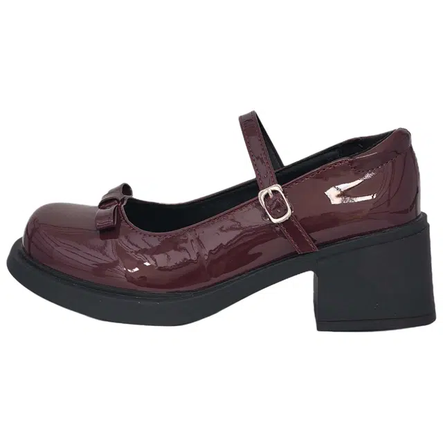 法式复古蝴蝶结英伦风舒适配裙 粗跟 玛丽珍鞋 女款 红色