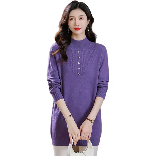 袋鼠 时尚简约经典百搭宽松半高领纯色套头亲肤打底针织衫 女款