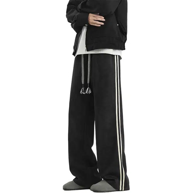 协协乐 脏脏裤潮牌宽松直筒阔腿春秋季拖地裤青少年痞帅美式复古抽绳百搭运动长裤休闲裤 男款