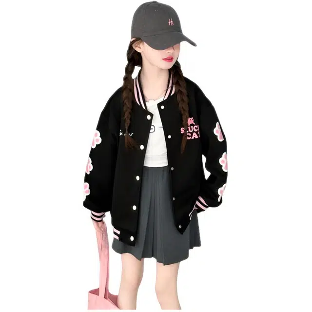 木木兔 棒球服 青春时尚女童秋季外套 学院风 宽松舒适 简约百搭休闲 潮流洋气 青少年