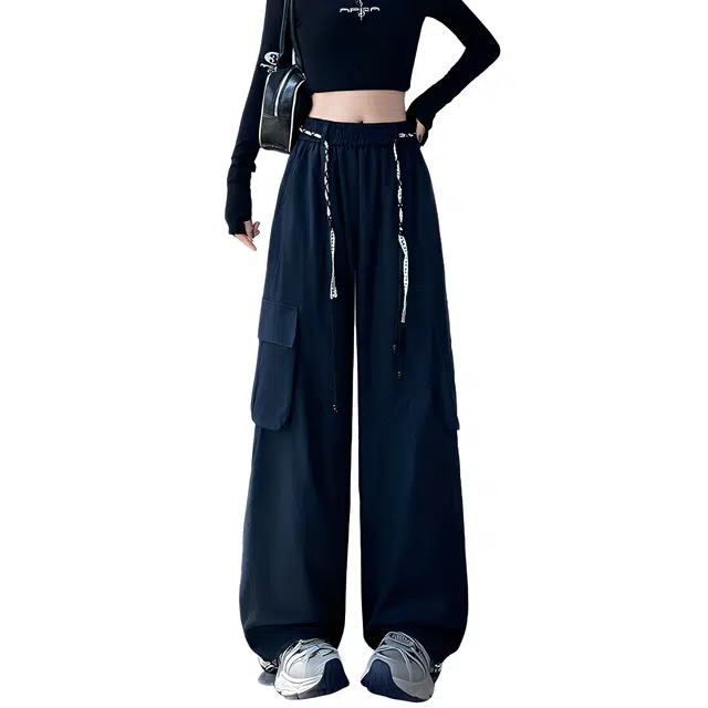 荟萃阁 美式户外登山裤显瘦弯刀休闲裤配腰绳工装裤 女款