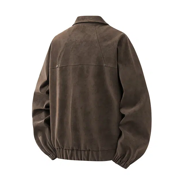 艾梵斯贝 美式复古潮流做旧中古风工装简约设计款潮牌日常通勤百搭高级感潮酷痞帅高街风时尚街头宽松休闲商务翻领夹克皮衣 男款