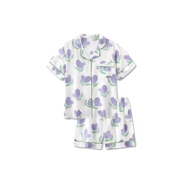 顶瓜瓜 简约舒适亲肤透气时尚短袖短裤家居服睡衣套装 女款