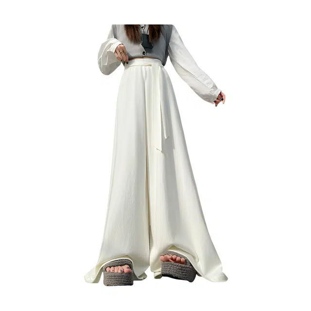 荟萃阁 设计感系带针织阔腿裤高腰显瘦慵懒垂感休闲裤 女款