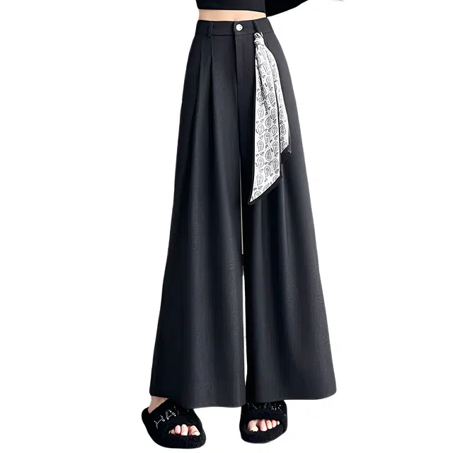 荟萃阁 百搭显瘦阔腿裤女丝巾高腰西装休闲裤 女款