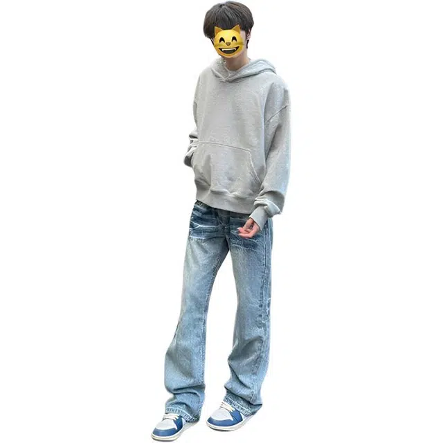 唐启 冰川蓝美式微喇裤子高级感提档窄版显瘦直筒裤高街闪电裂纹牛仔裤 男女同款