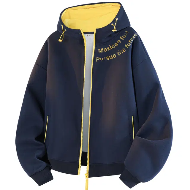 稻草人 美式简约撞色拼接松紧连帽慵懒风拉链开衫宽松休闲舒适运动高级感时尚百搭长袖落肩上衣外套秋季潮牌情侣卫衣 男女同款