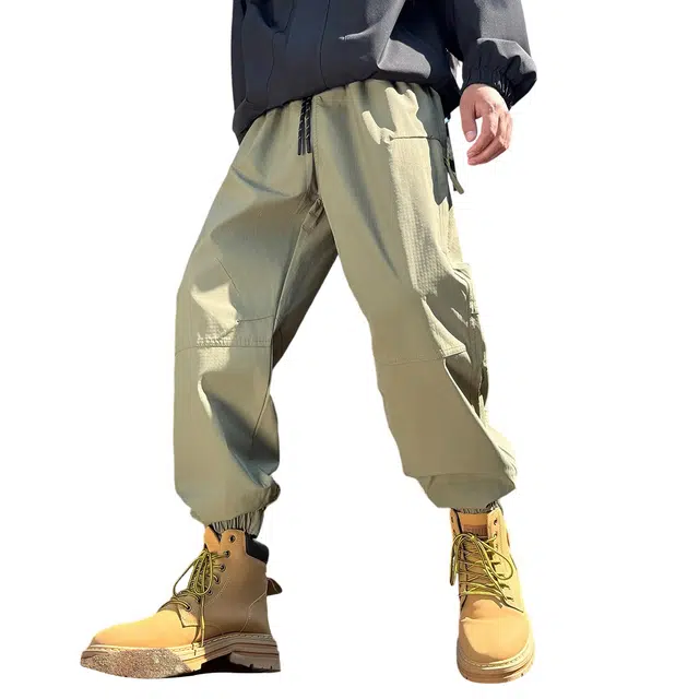 顶峰保罗 美式高街防风防水束脚裤无性别主义软壳机能风户外登山骑行山系纯色伞兵工装运动长裤弹力抽绳显高显瘦宽松百搭休闲裤 男女同款