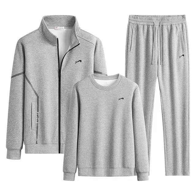 贵人鸟 锐型系列 舒适棉质透气针织立领长袖开衫外套圆领套头打底卫衣直筒系带长裤三件套爸爸装休闲运动套装 男款