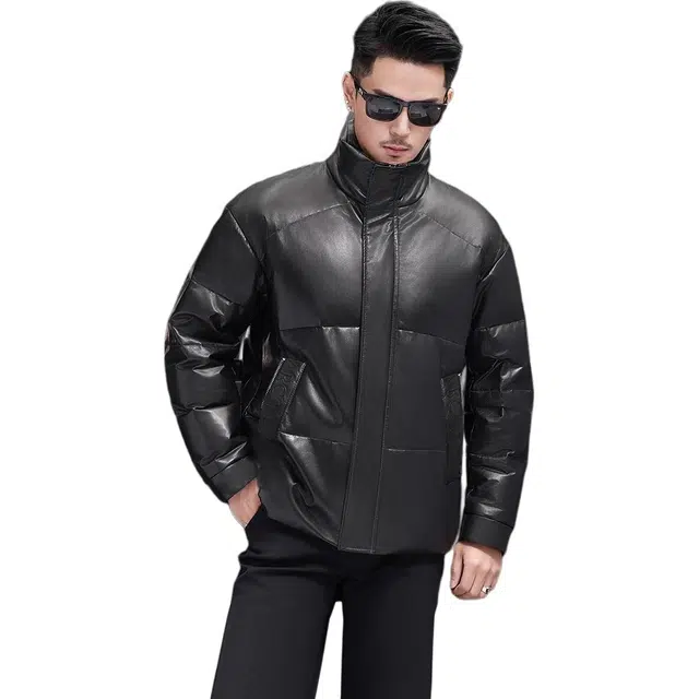 比利斯山羊 立领山羊皮白鹅绒真皮皮衣 男女同款